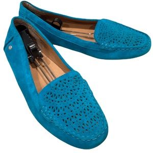 UGG Women’s Clair Turquoise Perforated Suede Driving Moc Loafer SZ 12